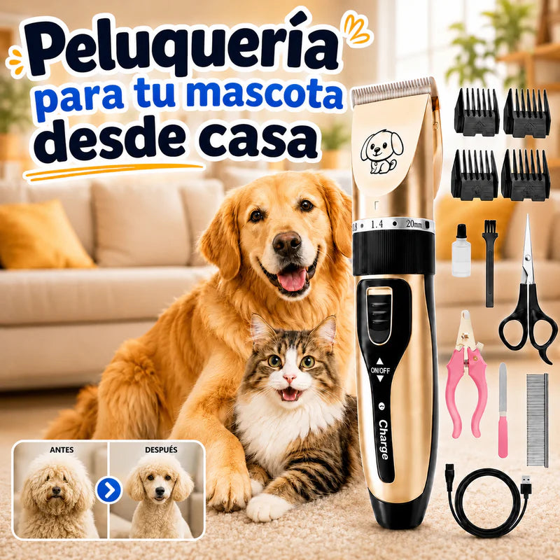 Kit completo para cortar, retocar y mantener su pelaje limpio sin traslados, citas ni estrés.
