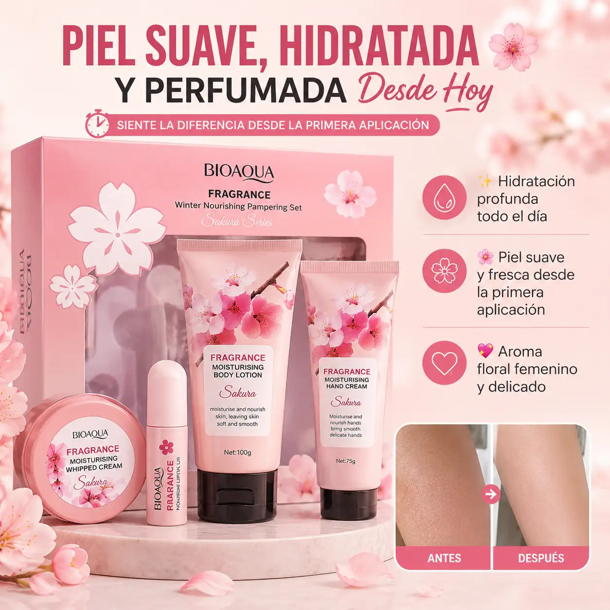 KIT SAKURA.Recupera una piel luminosa, fresca y suave desde los primeros días