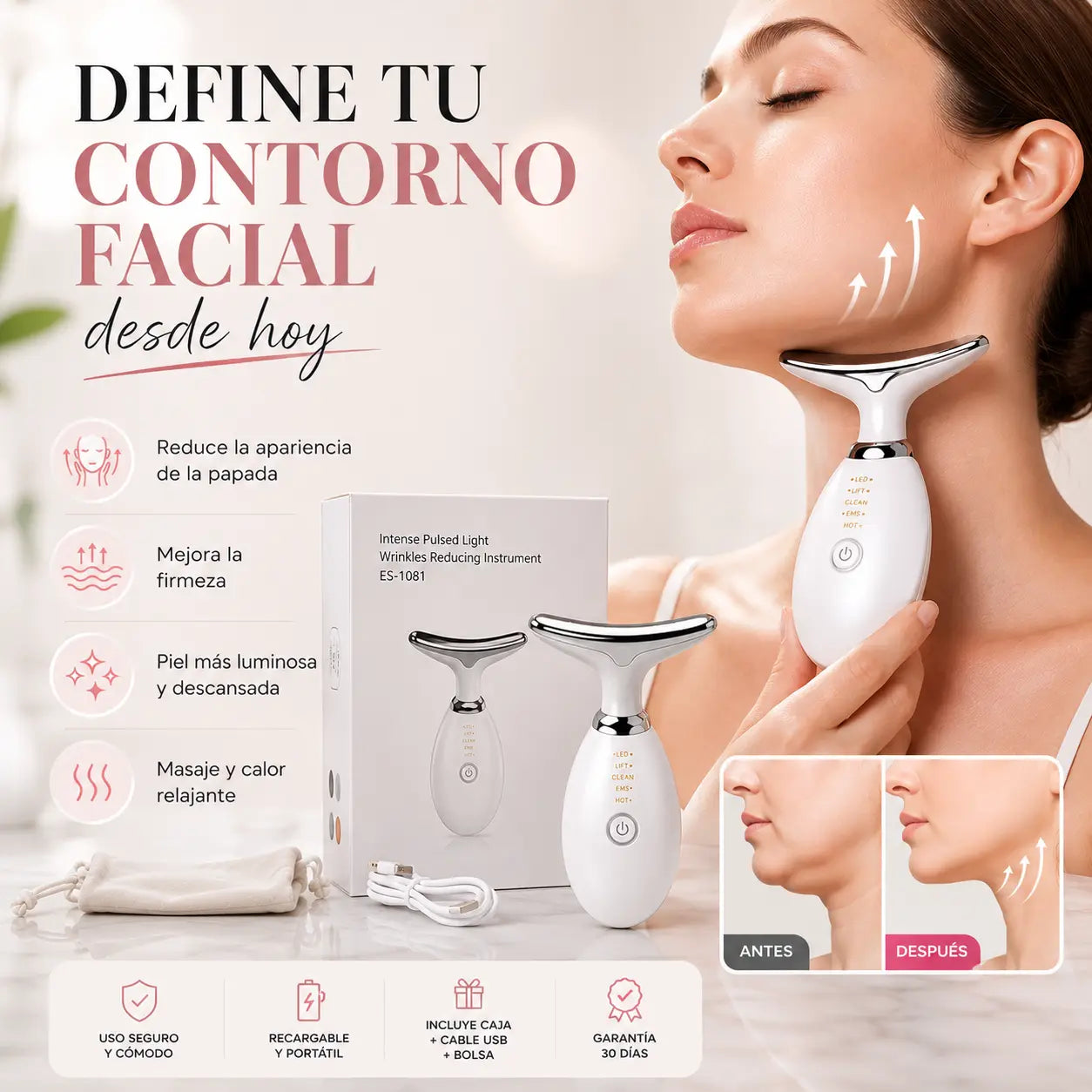 Masajeador Facial LED💆♀️ para una piel más firme y luminosa en solo minutos al día