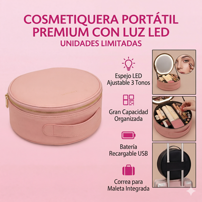 Cosmetiquera LED 2 en 1 ✨ Organiza tu maquillaje y luce perfecta en cualquier lugar