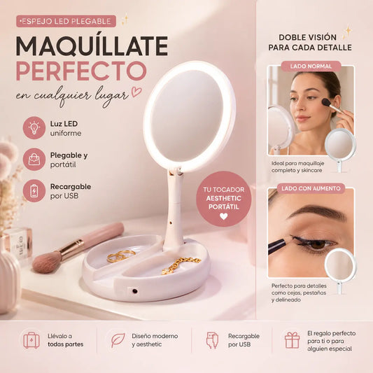 Espejo LED Plegable: Maquíllate perfecto en cualquier lugar ✨