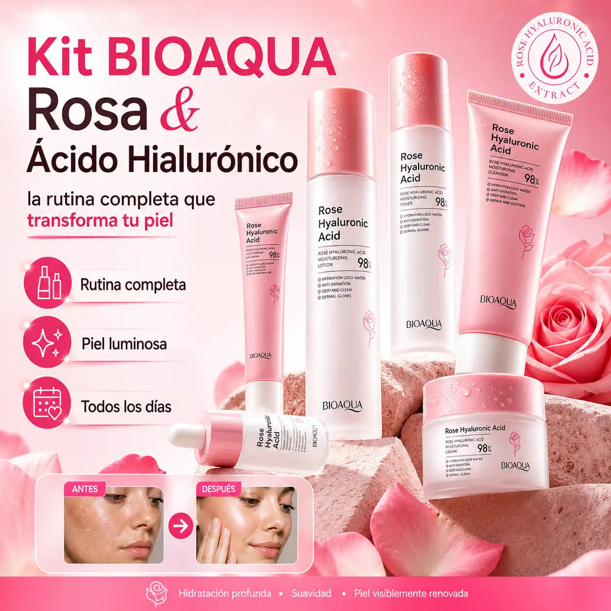 🌸 Kit BIOAQUA 6 en 1: Dile Adiós a la Piel Seca y Opaca en 7 Días