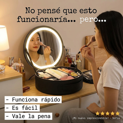 Cosmetiquera LED 2 en 1 ✨ Organiza tu maquillaje y luce perfecta en cualquier lugar