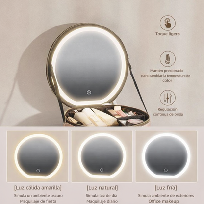 Cosmetiquera LED 2 en 1 ✨ Organiza tu maquillaje y luce perfecta en cualquier lugar